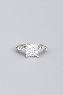 White Finish Princess Cut Swarovski Ring In Sterling Silver
