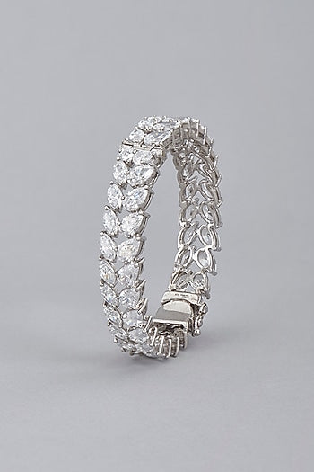White Finish Swarovski Bangle In Sterling Silver