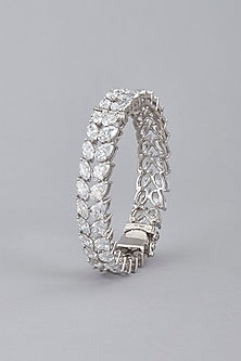 White Finish Swarovski Bangle In Sterling Silver