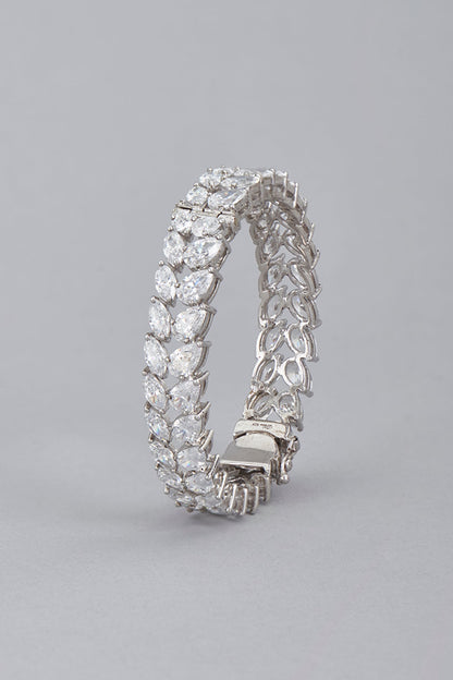 White Finish Swarovski Bangle In Sterling Silver