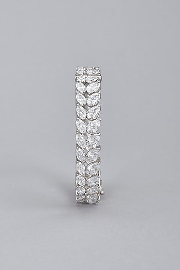 White Finish Swarovski Bangle In Sterling Silver