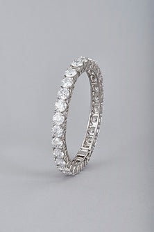 White Finish Swarovski Zirconia Bangle In Sterling Silver