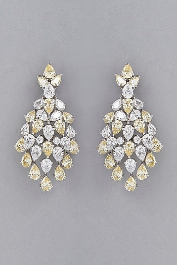 White Finish Yellow Swarovski Earrings In Sterling Silver