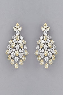 White Finish Yellow Swarovski Earrings In Sterling Silver