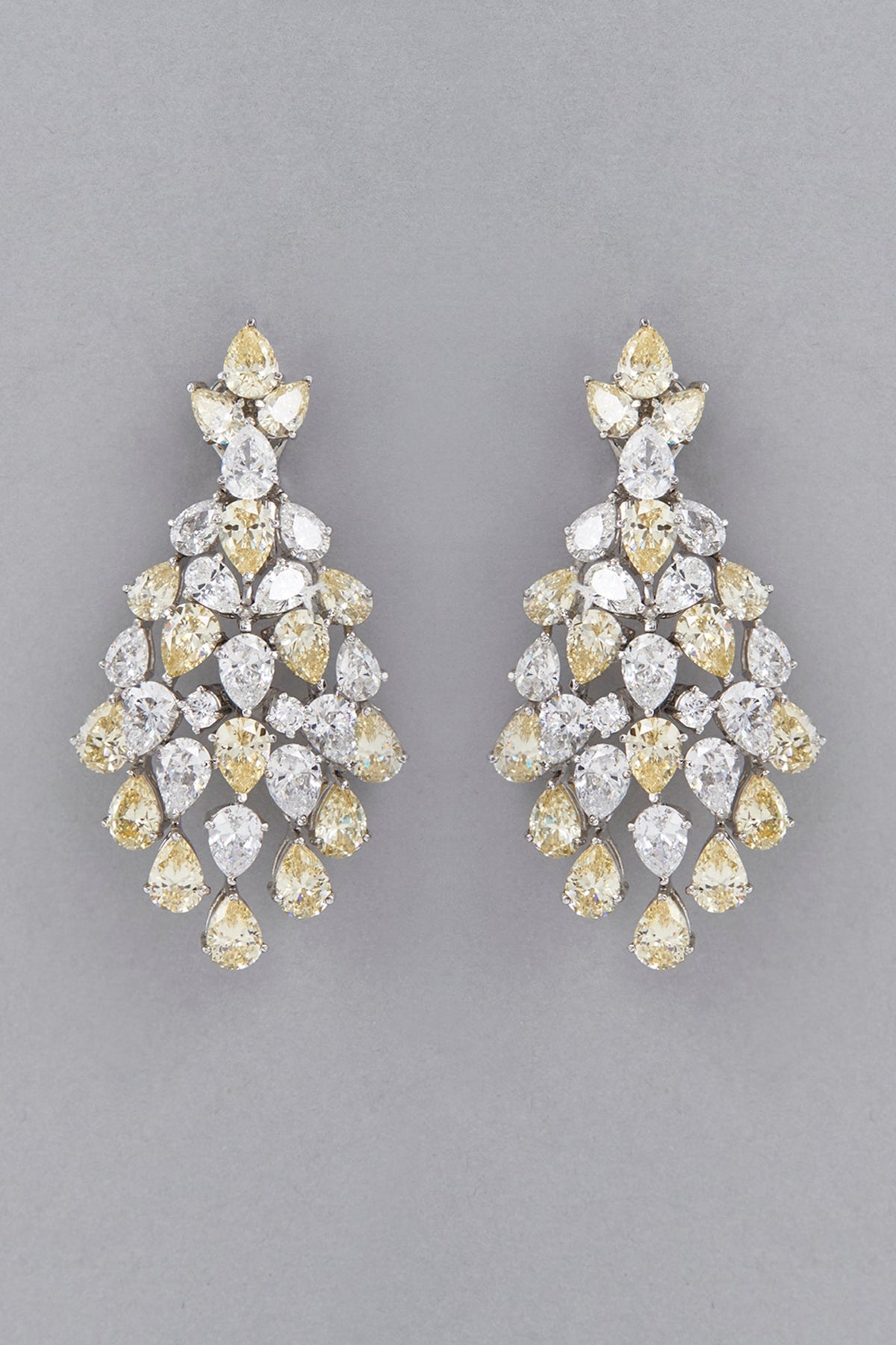 White Finish Yellow Swarovski Earrings In Sterling Silver