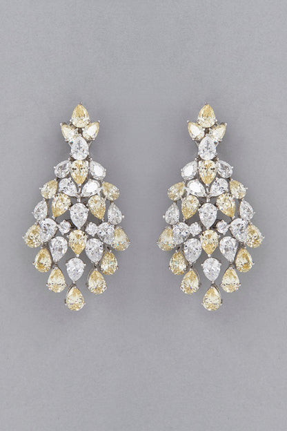 White Finish Yellow Swarovski Earrings In Sterling Silver