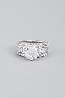 White Finish Swarovski Zirconia Ring In Sterling Silver