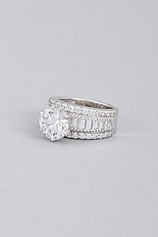 White Finish Swarovski Zirconia Ring In Sterling Silver