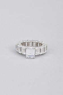 White Finish Ring With Swarovski Zirconia In Sterling Silver
