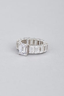 White Finish Ring With Swarovski Zirconia In Sterling Silver