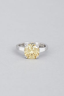 White Finish Yellow Swarovski Ring In Sterling Silver