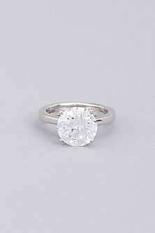 White Finish Swarovski Zirconia Ring In Sterling Silver