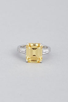 White Finish Ring With Yellow Swarovski Zirconia In Sterling Silver