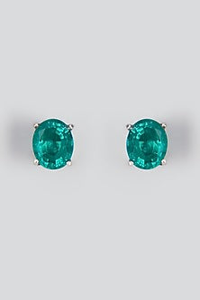White Finish Synthetic Stone Stud Earrings In Sterling Silver