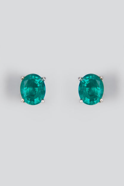 White Finish Synthetic Stone Stud Earrings In Sterling Silver