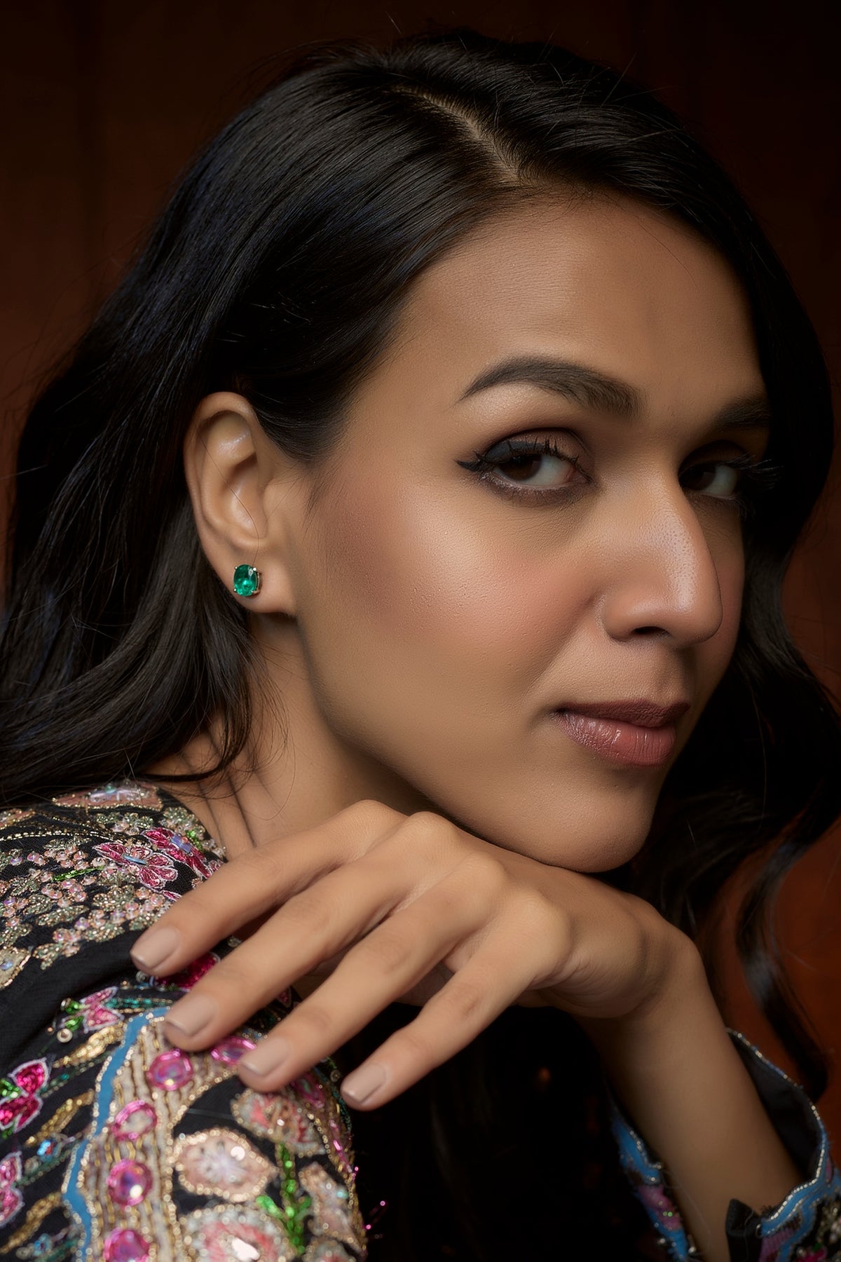 White Finish Synthetic Stone Stud Earrings In Sterling Silver