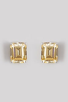 White Finish Synthetic Stone Stud Earrings In Sterling Silver