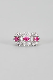 White Finish Swarovski Zirconia Cocktail Ring In Sterling Silver