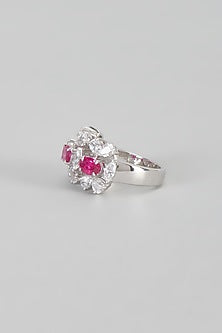 White Finish Swarovski Zirconia Cocktail Ring In Sterling Silver