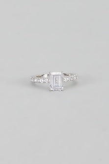 White Finish Swarovski Zirconia Ring In Sterling Silver