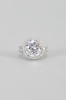 White Finish Swarovski Zirconia Ring In Sterling Silver
