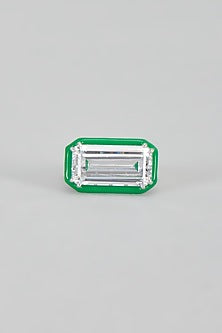 White Finish Swarovski & Enameled Ring In Sterling Silver