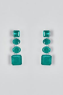 White Finish Emerald Stones Dangler Earrings In Sterling Silver