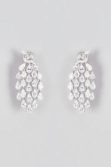 White Finish Swarovski Zirconia Dangler Earrings In Sterling Silver