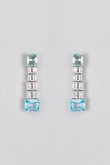White Finish Swarovski Zirconia Dangler Earrings In Sterling Silver