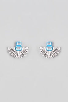 White Finish Swarovski & Enameled Earrings In Sterling Silver