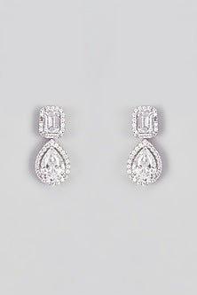 White Finish Swarovski Zirconia Dangler Earrings In Sterling Silver