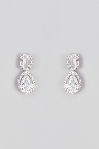 White Finish Swarovski Zirconia Dangler Earrings In Sterling Silver