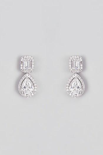 White Finish Swarovski Zirconia Dangler Earrings In Sterling Silver