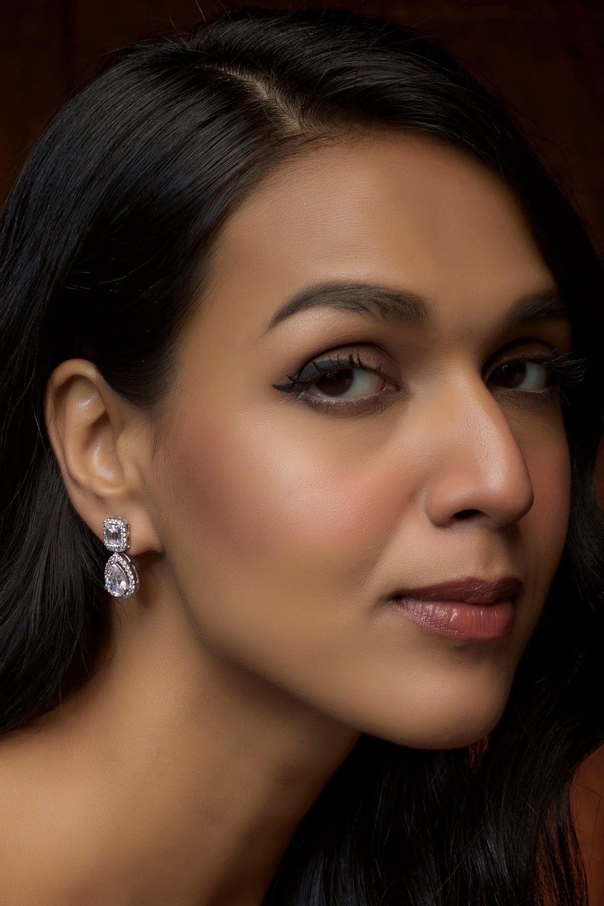 White Finish Swarovski Zirconia Dangler Earrings In Sterling Silver