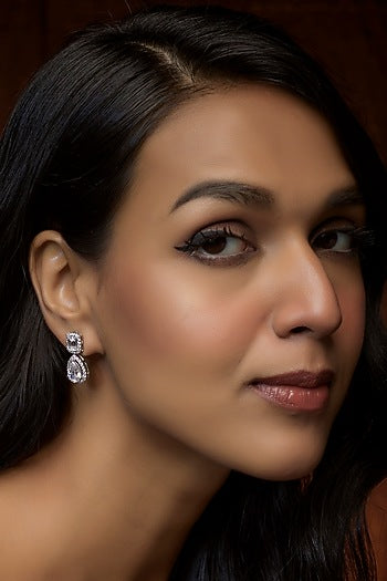 White Finish Swarovski Zirconia Dangler Earrings In Sterling Silver
