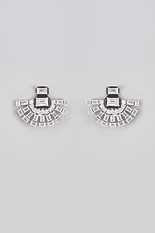 White Finish Swarovski & Enameled Earrings In Sterling Silver
