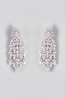 White Finish Swarovski Zirconia Dangler Earrings In Sterling Silver