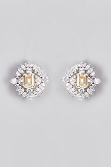 White Finish Swarovski Zirconia Stud Earrings In Sterling Silver