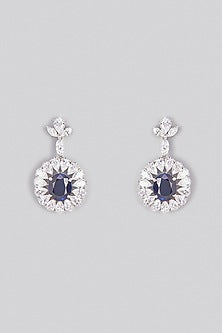 White Finish Blue & White Swarovski Zirconia Dangler Earrings In Sterling Silver