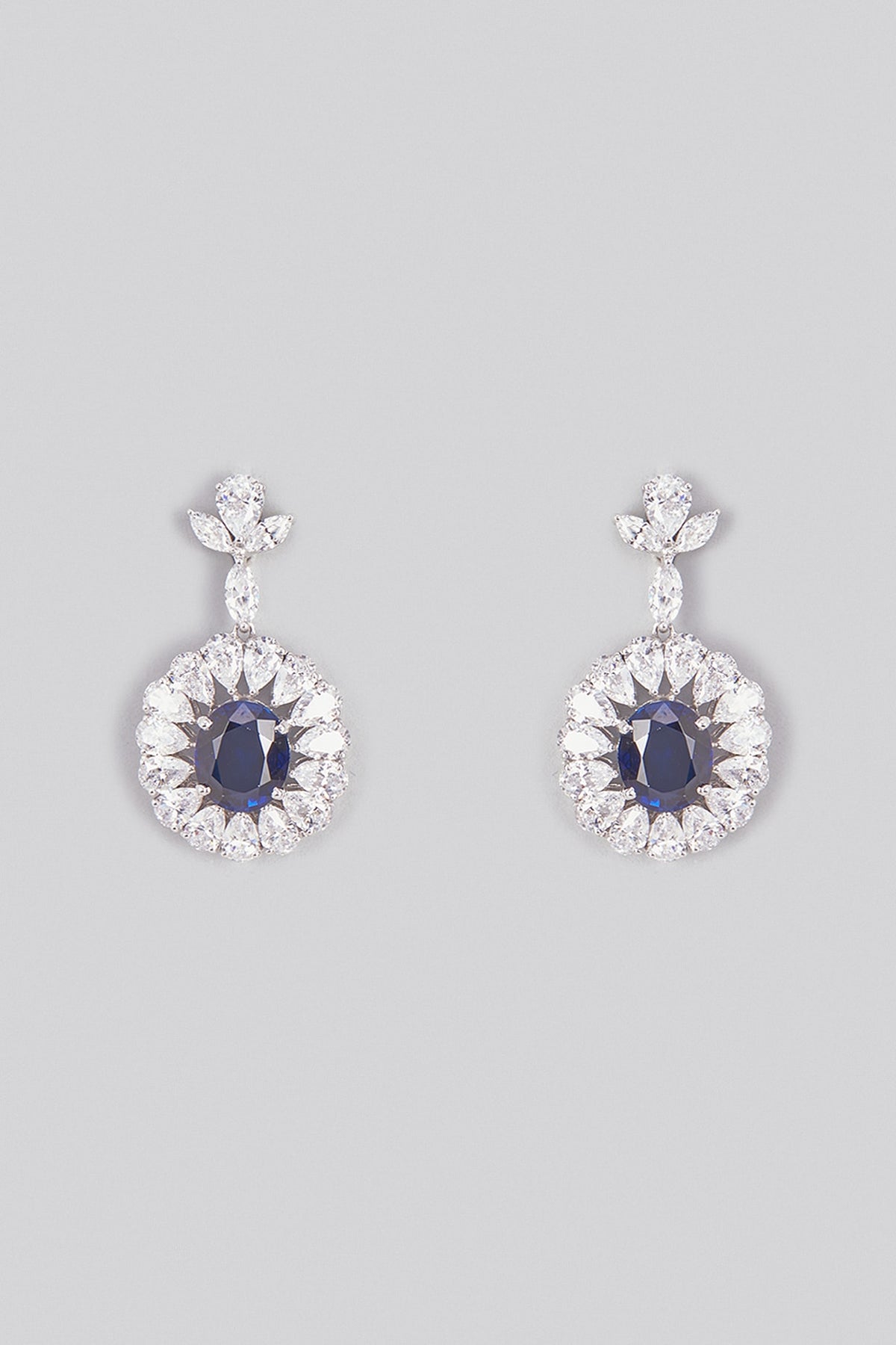 White Finish Blue & White Swarovski Zirconia Dangler Earrings In Sterling Silver
