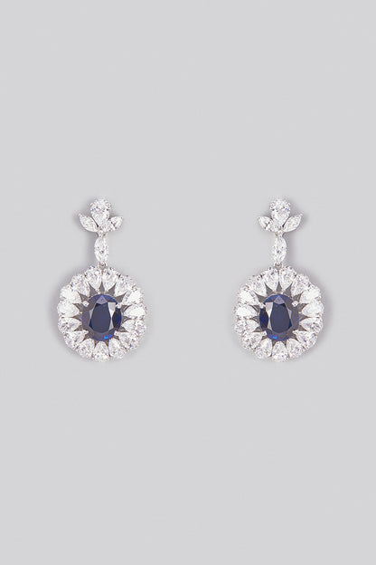 White Finish Blue & White Swarovski Zirconia Dangler Earrings In Sterling Silver