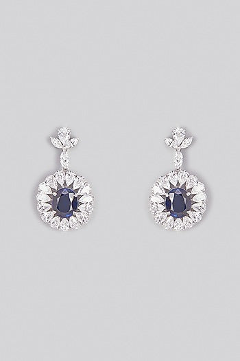 White Finish Blue & White Swarovski Zirconia Dangler Earrings In Sterling Silver