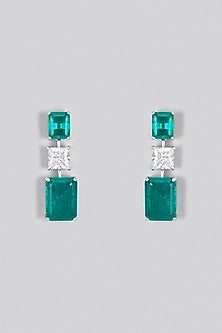 White Finish Green & White Swarovski Zirconia Dangler Earrings In Sterling Silver