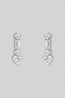 White Finish Swarovski Zirconia Dangler Earrings In Sterling Silver