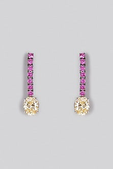 Black Rhodium Finish Yellow & Pink Swarovski Zirconia Dangler Earrings In Sterling Silver