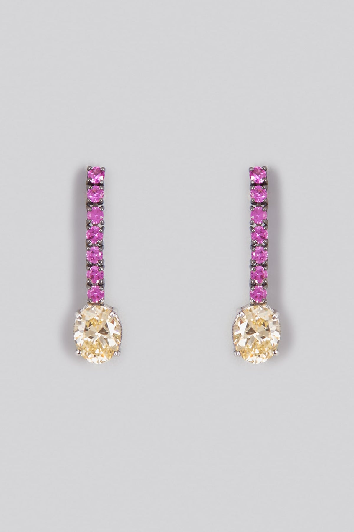 Black Rhodium Finish Yellow & Pink Swarovski Zirconia Dangler Earrings In Sterling Silver