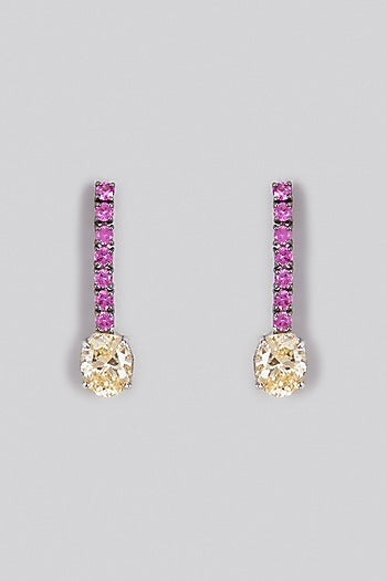 Black Rhodium Finish Yellow & Pink Swarovski Zirconia Dangler Earrings In Sterling Silver