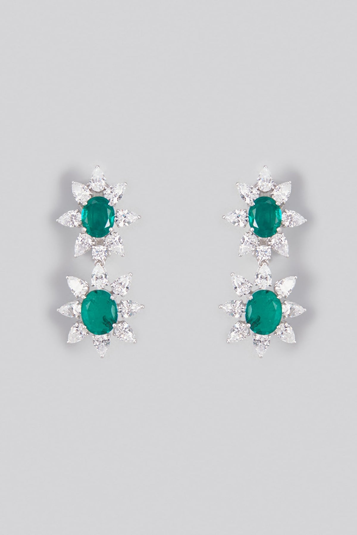 White Finish Green & White Swarovski Zirconia Dangler Earrings In Sterling Silver