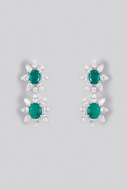 White Finish Green & White Swarovski Zirconia Dangler Earrings In Sterling Silver