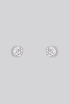 White Finish Swarovski Zirconia Stud Earrings In Sterling Silver